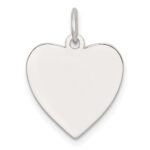 SS Rh-plt Engraveable Heart Polished Front/Satin Back Disc Charm