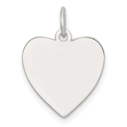 Sterling Silver Rhod-plated Eng. Heart Polish Front/Satin Back Disc Charm