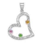 SS/Rhodium-plated 3 Birthstone Heart with SS Bezel Family Pendant - Image 2