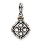 Sterling Silver Antiqued w/14k 4-stone w/Diamond Mothers Pendant Semi-Mount - Image 5