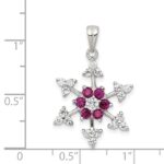 Sterling Silver Rhodium-plated Created Ruby and CZ Snowflake Charm - Image 3