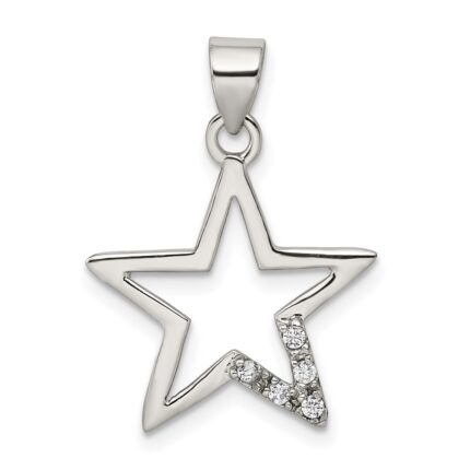 Sterling Silver Rhodium-plated CZ Star Pendant