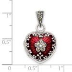 Sterling Silver Antiqued Red Enamel and Marcasite Heart Locket - Image 5