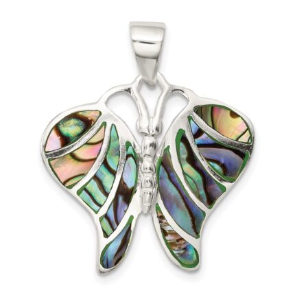 Sterling Silver Rhodium-plated Abalone Butterfly Pendant