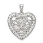 Sterling Silver Rhodium-plated CZ Filigree Heart Pendant