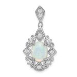 Sterling Silver Rhodium-plated Created Opal and CZ Pendant