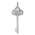 Sterling Silver Rhodium-plated and CZ Key Pendant - Image 4