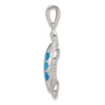 Sterling Silver Rhod-plated Created Blue Opal Inlay/CZ Tortoise Pendant - Image 2