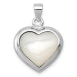 Sterling Silver Rhod-pltd Onyx/Mother of Pearl Reversible Heart Pendant - Image 3