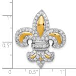 Sterling Silver CZ Fleur de Lis w/ Flash Gold-Plated Chain Slide Pendant - Image 4