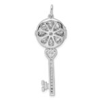 Sterling Silver Rhodium-plated CZ Filigree Locket Key Pendant - Image 4