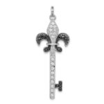 Sterling Silver Rhodium-plated Black/White CZ Fleur de Lis Key Pendant