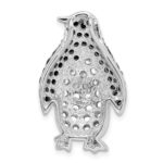 Sterling Silver Rhodium-plated Black & White CZ Penguin Chain Slide - Image 4