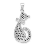 Sterling Silver Rhodium-plated Black & White CZ Cat with Bow Pendant - Image 4