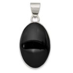 Sterling Silver Rhodium-plated Onyx Polished Oval Pendant