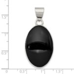 Sterling Silver Rhodium-plated Onyx Polished Oval Pendant - Image 3