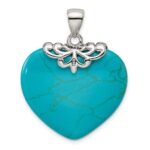Sterling Silver Rhodium-plated Turquoise Heart Stone Pendant - Image 4