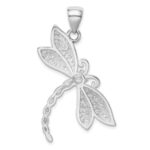 Sterling Silver Rhodium-plated Polished and Textured Dragonfly Pendant - Image 4