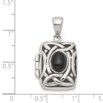 Sterling Silver Rhodium-plated Antiqued Onyx Rectangle 20mm Locket - Image 3