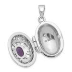 Sterling Silver Rhodium-plated and Antiqued Amethyst Locket - Image 5