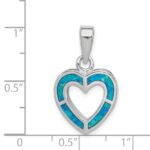 Sterling Silver Rhodium-plated Blue Inlay Created Opal Heart Pendant - Image 3