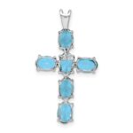 Sterling Silver Rhodium Plated Light Swiss Blue Topaz Cross Pendant - Image 4