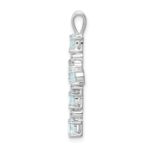 Sterling Silver Rhodium Plated Diamond & Aquamarine Cross Pendant - Image 2