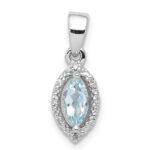 Sterling Silver Rhodium-plated Diamond and Aquamarine Pendant