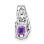 Sterling Silver Rhodium Plated Diamond and Amethyst Oval Pendant - Image 4