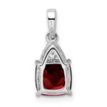Sterling Silver Rhodium Plated Diamond Garnet Cushion Pendant - Image 4