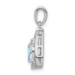 Sterling Silver Rhodium Plated Dia. & Aquamarine Oval Pendant - Image 2