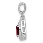 Sterling Silver Rhodium Plated Diamond & Garnet Oval Pendant - Image 2