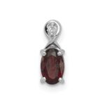 Sterling Silver Rhodium Plated Diamond & Garnet Oval Pendant