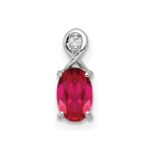 Sterling Silver Rhodium Plated Diamond & Ruby Oval Pendant