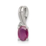 Sterling Silver Rhodium Plated Diamond & Ruby Oval Pendant