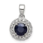 Sterling Silver Rhodium Plated White Topaz & Sapphire Pendant