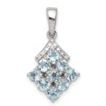 Sterling Silver Rhodium Plated Diamond & Aquamarine Pendant