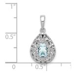 Sterling Silver Rhodium Plated Aquamarine Teardrop Pendant - Image 4