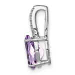 Sterling Silver Rhodium-plated Diamond and Pink Quartz Oval Pendant - Image 2