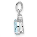 Sterling Silver Rhodium Plated Diamond Aquamarine Oval Pendant - Image 2