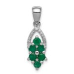 Sterling Silver Rhodium-plated Diamond & Emerald Pendant