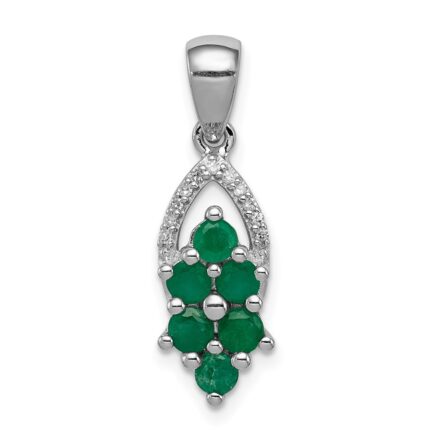 Sterling Silver Rhodium-plated Diamond & Emerald Pendant