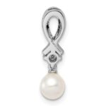 Sterling Silver Rhodium-plated FW Cultured Pearl Diamond Chain Slide - Image 3