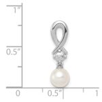 Sterling Silver Rhodium-plated FW Cultured Pearl Diamond Chain Slide - Image 4