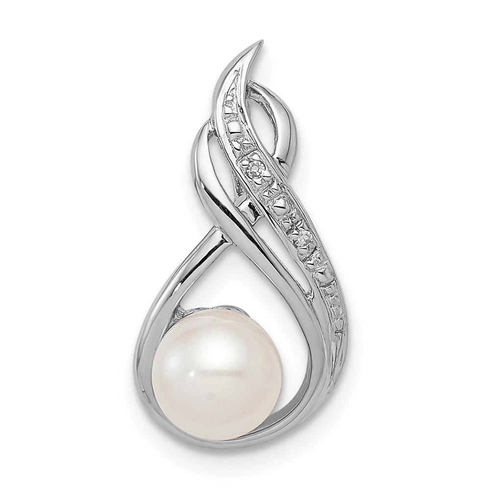 QP3164.jpg Sterling Silver Rhod Plated Diamond and FW Cultured Pearl Chain Slide - Image 1