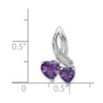 Sterling Silver RH Plated Diamond and Amethyst Double Heart Chain Slide - Image 3