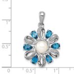 Sterling Silver Rhodium Plated Dia. and London BT Flower Pendant - Image 3