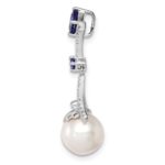 Sterling Silver Rhod Plated Dia. Created Sapphire FW Cultured Pearl Pendant - Image 2