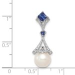 Sterling Silver Rhod Plated Dia. Created Sapphire FW Cultured Pearl Pendant - Image 3
