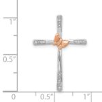 Sterling Silver Rh-pltd/14k Rose Gold Butterfly Diamond Cross Pendant - Image 3